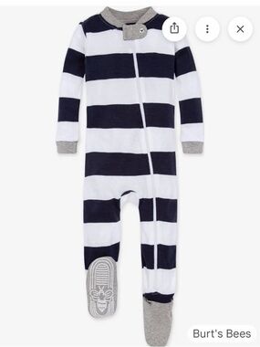 Burt's Bees Navy & White Wide-Stripe Footed One-Piece 24M NWT